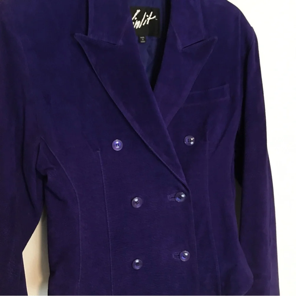 Winlit‎ Suede Leather Blazer Womens Size Medium Purple Double Breasted Vintage